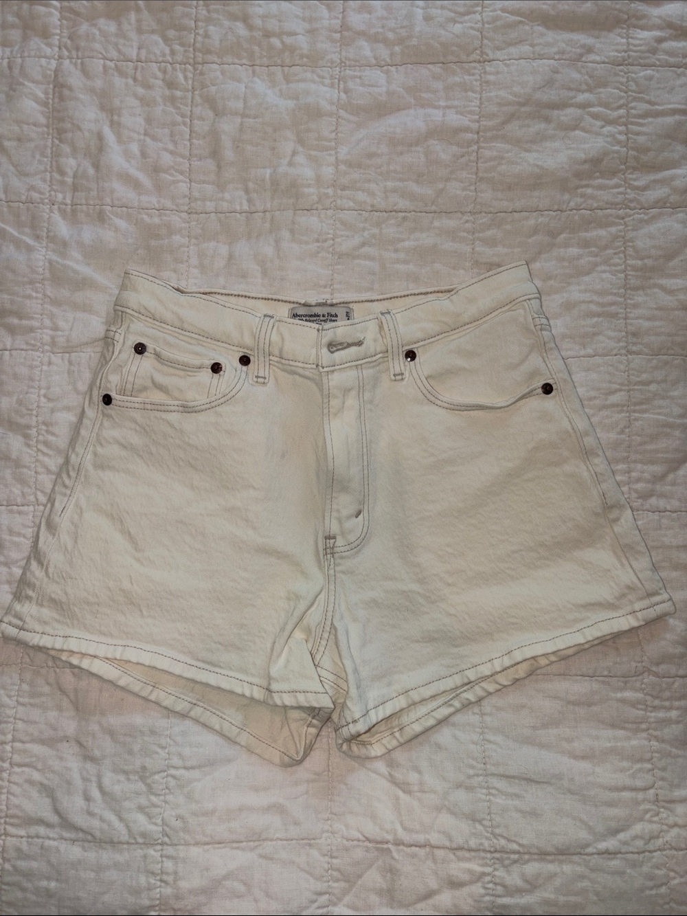 Abercrombie & Fitch Cream High-Rise Denim Shorts